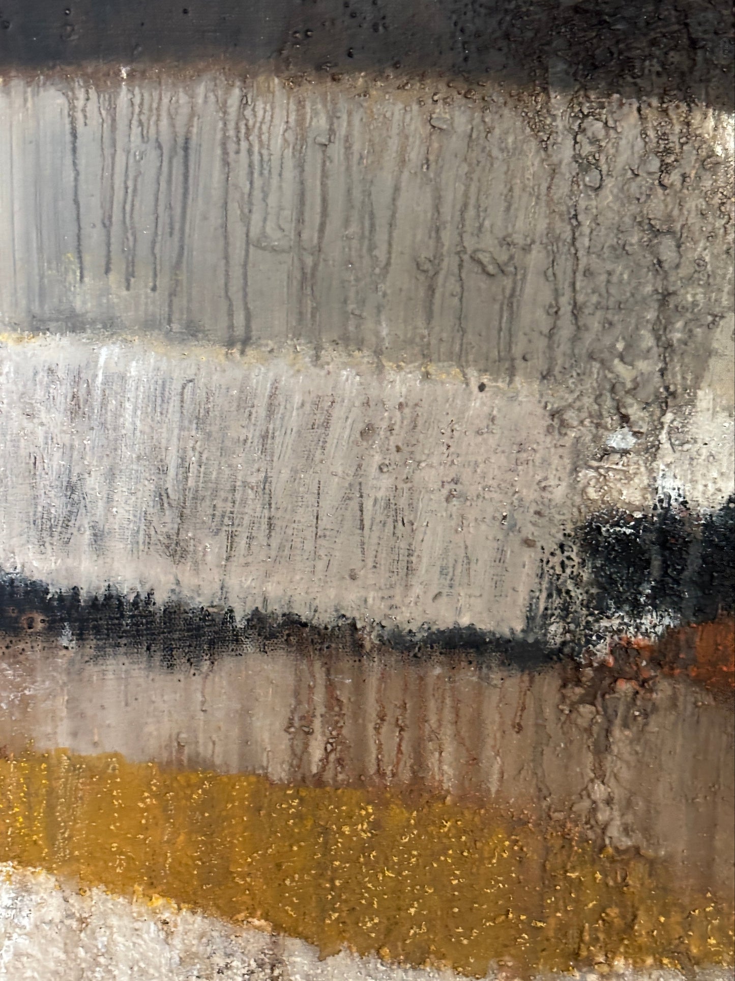 „Abstrakte Kunst in Beige, Braun und Anthrazit: Gemälde mit Tiefenwirkung durch natürliche Materialien und Ölfarben.“