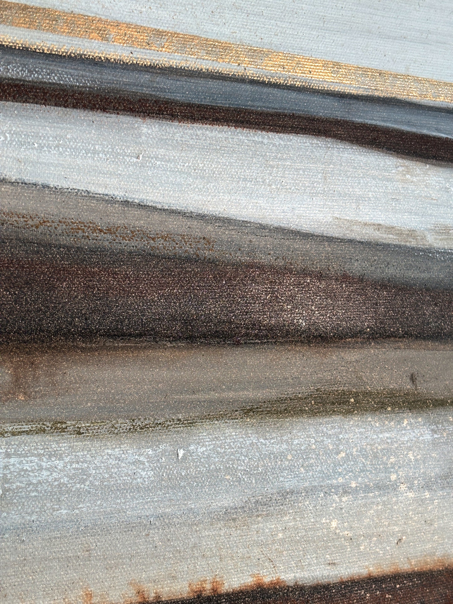 Großformatiges abstraktes Winterbild mit stiller Weite, Acryl- und Ölfarben, zeitgenössische Kunst.