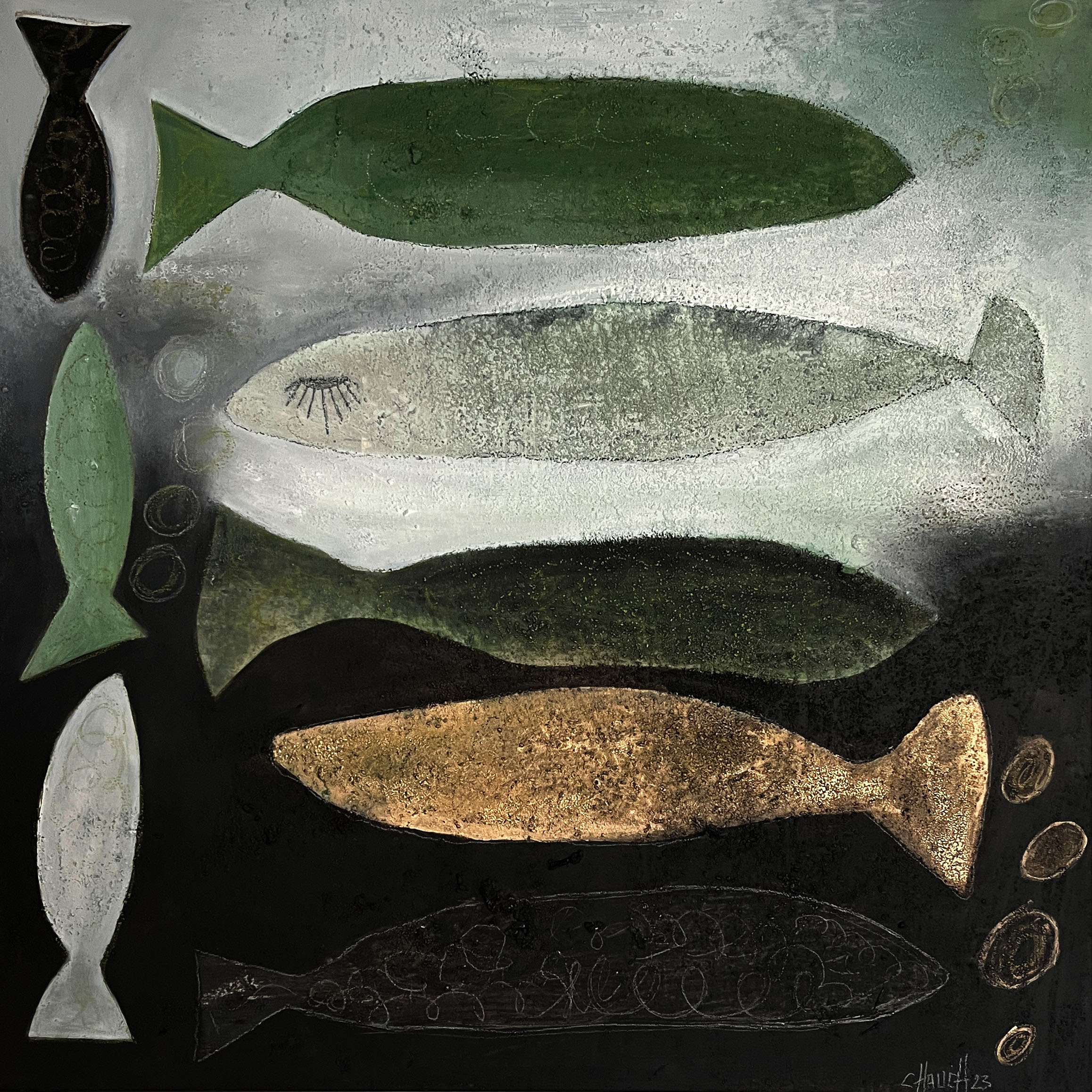 1 Fisch 100x100 Cornelia Hauch abstrakte Malerei