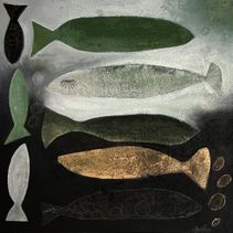 1 Fisch 100x100 Cornelia Hauch abstrakte Malerei