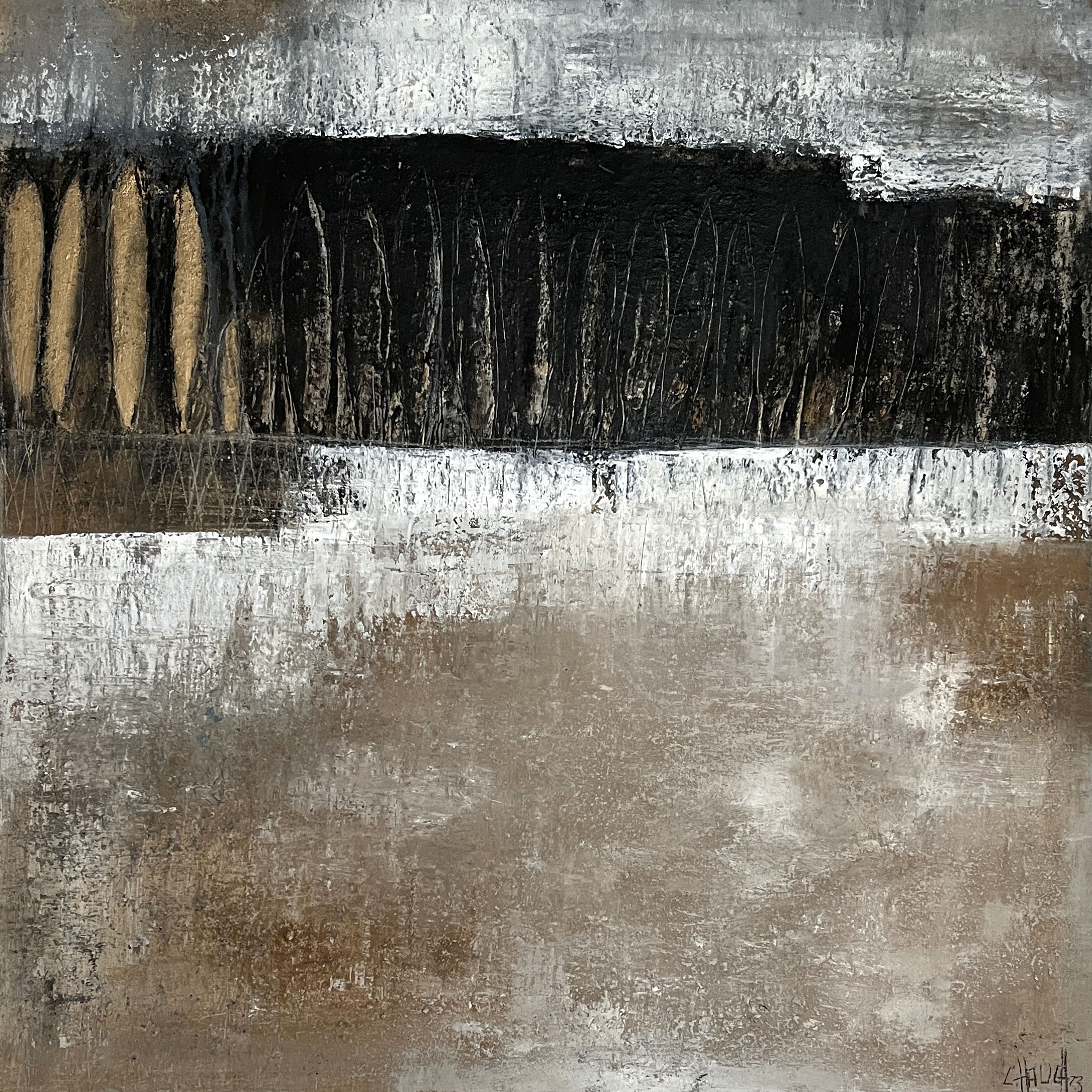 In der Ferne Toscana 90 x 90cm Landschaftsbild abstrakt Cornelia Hauch
