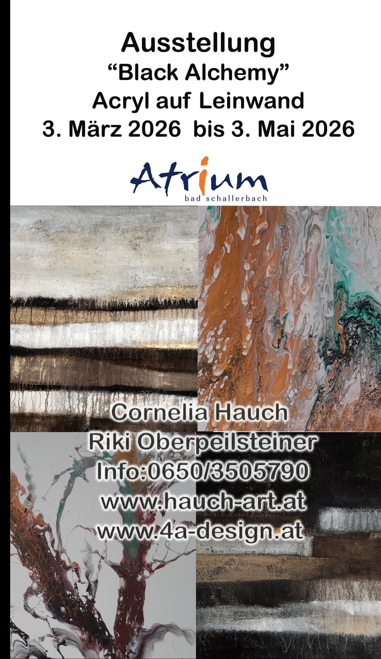 Ausstellungsplakat von Cornelia Hauch im Atrium Bad Schallerbach Blackn Alchemy