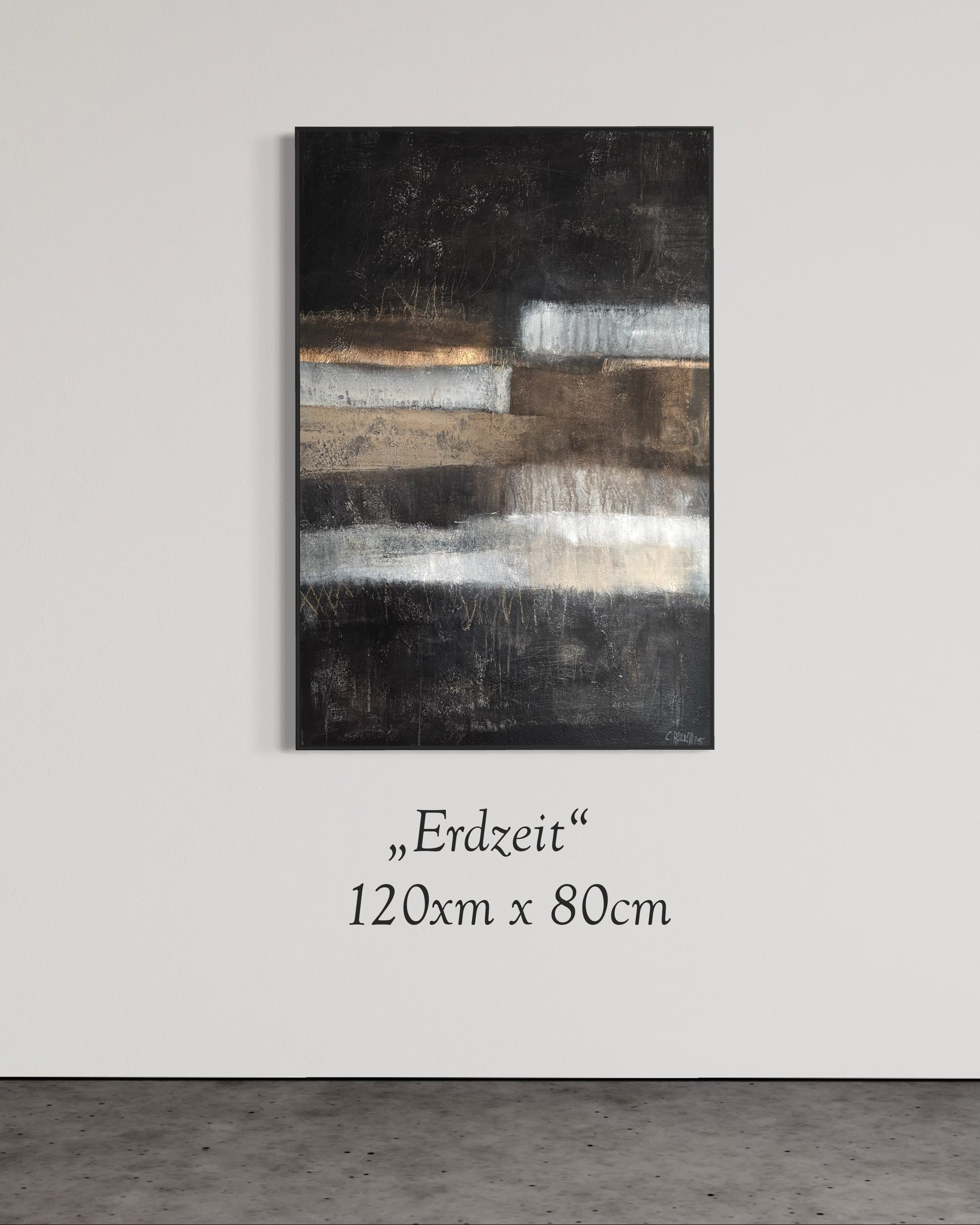Erdzeit abstraktes Gemälde mit Textbeschreibung Cornelia Hauch