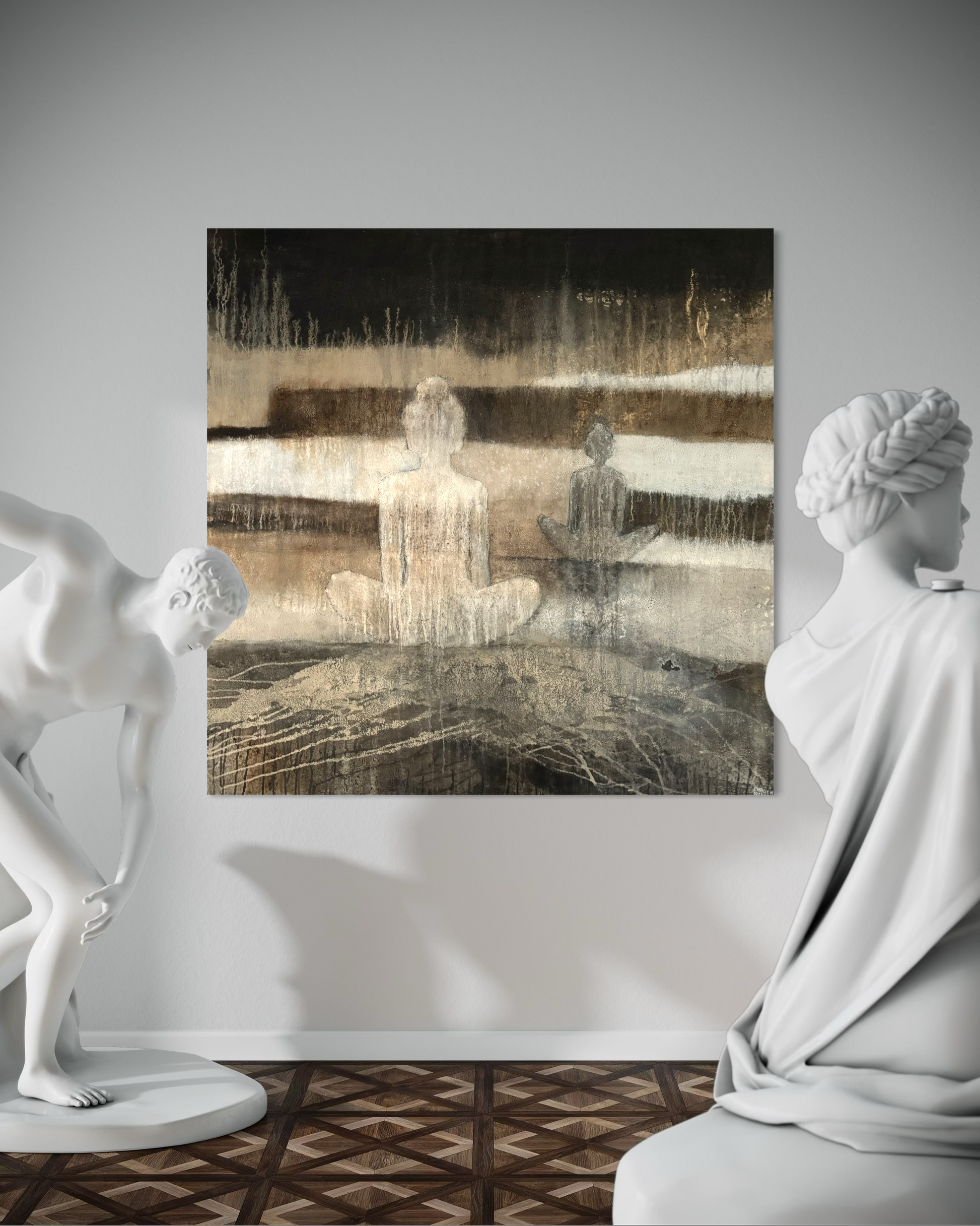 Abstraktes Erdgemälde an der Wand, Serie Unter der Oberfläche, Cornelia Hauch