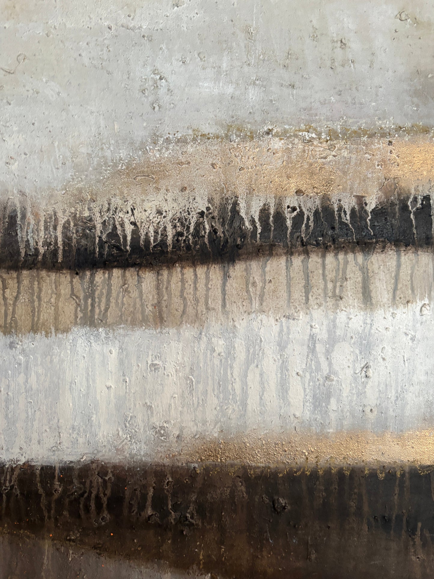 „Handgefertigtes Unikat von Cornelia Hauch, auf Keilrahmen gespannt und fertig zum Aufhängen für moderne Innenräume.“