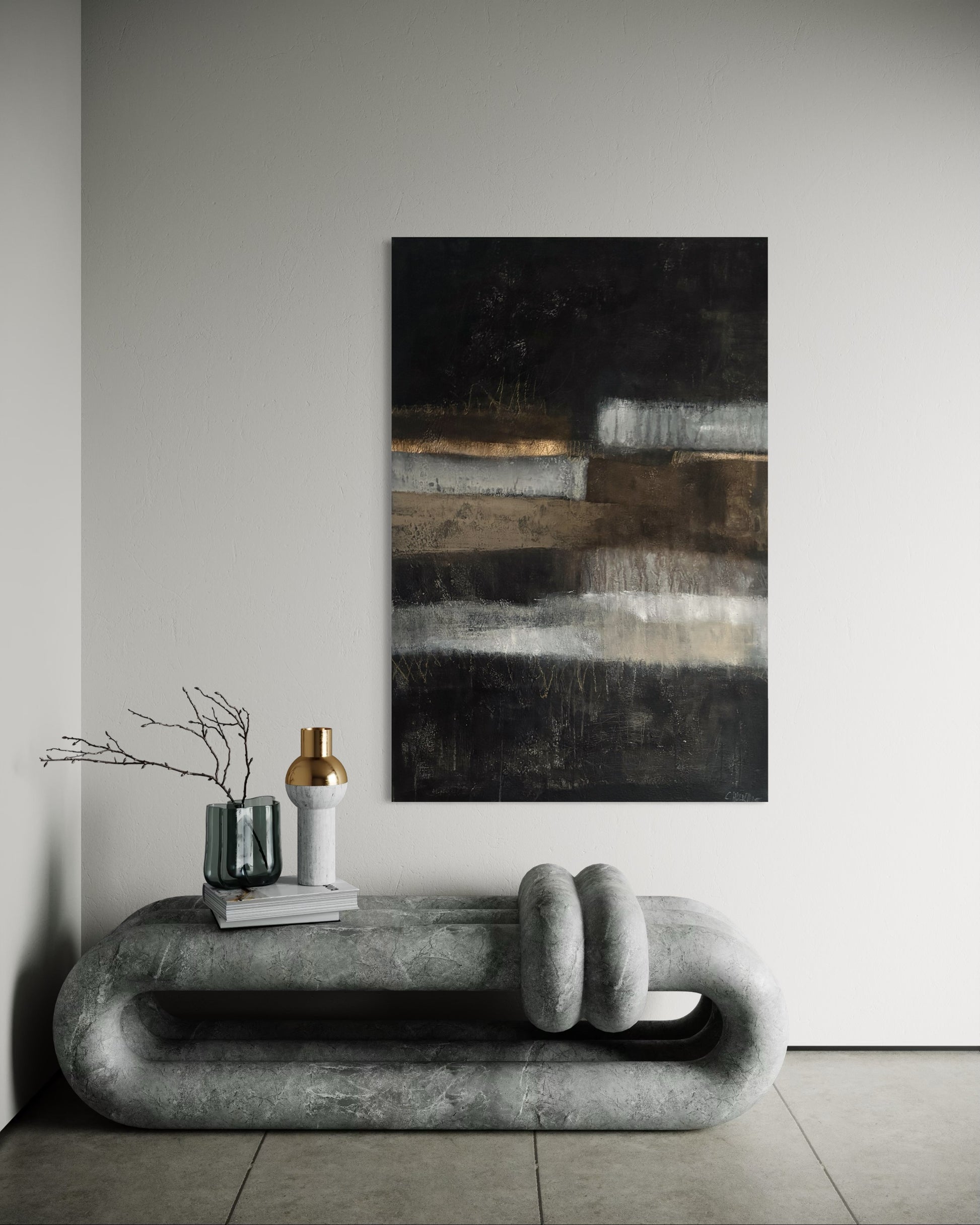 Großformatiges abstraktes Bild mit Erdschichten, Struktur und stiller Tiefe aus der Serie Erdschichten.