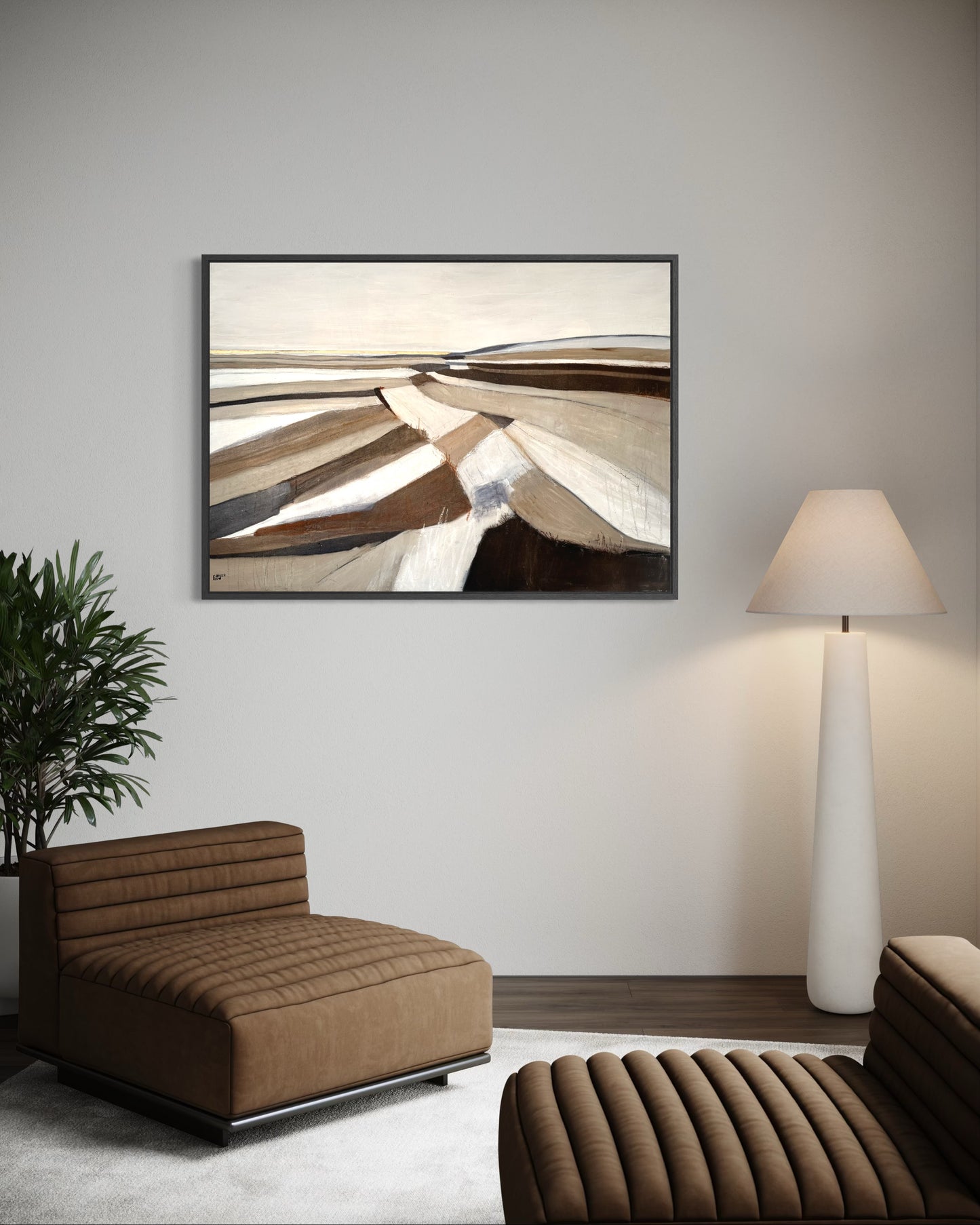 Abstraktes Originalgemälde mit erdigen Schichten, Struktur und ruhiger Farbwelt, Acryl- und Ölfarben auf Leinwand.