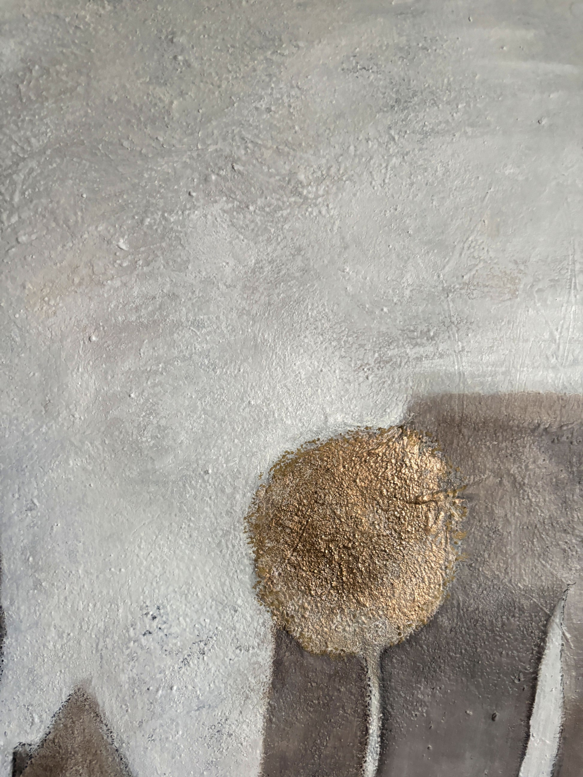 Originalgemälde mit abstrakter Toskana-Landschaft, Zypressenformen und strukturierter Oberfläche.