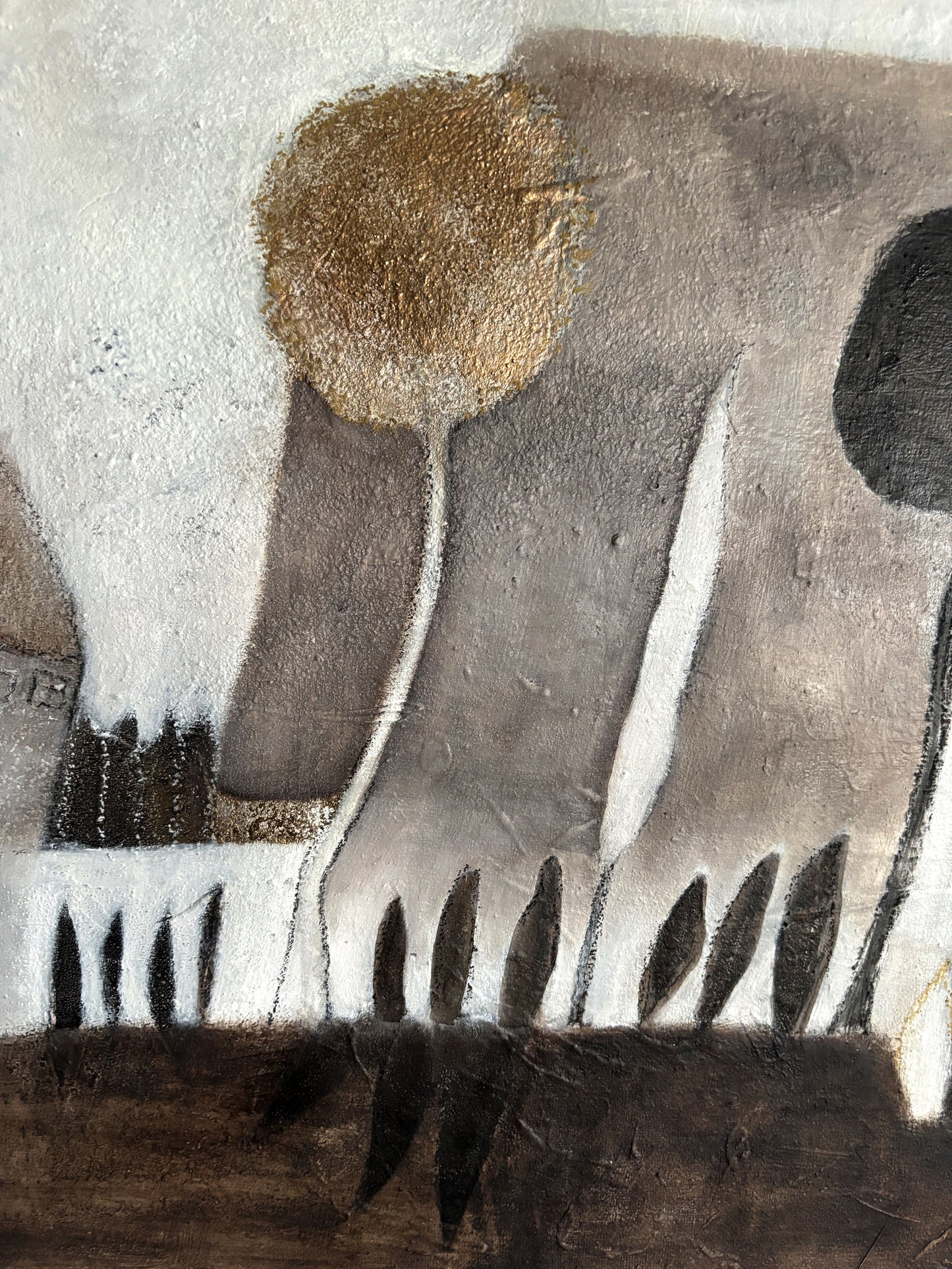 Abstrakte Malerei mit Toskana-Anmutung, Naturpigmenten, Öl und Gold auf Leinwand.