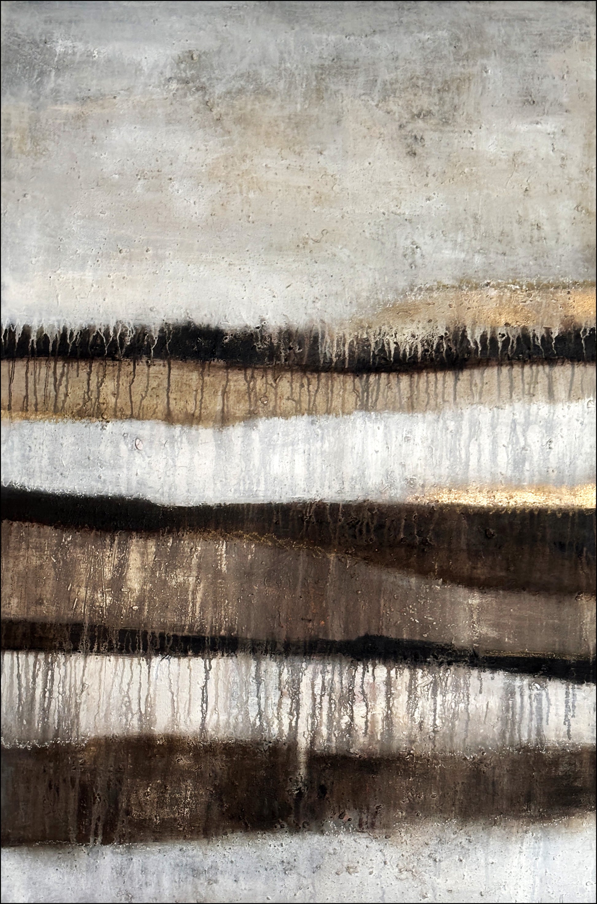 „Modernes Leinwandbild in Schwarz und Gold mit harmonischen Erd- und Naturtönen wie Beige, Grau und Weiß.“