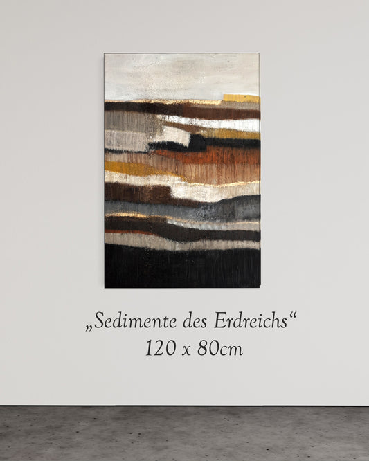 „Abstraktes Originalgemälde 'Sedimente des Erdreichs' von Künstlerin Cornelia Hauch, 120x80 cm, Strukturmalerei mit Erdtönen.“