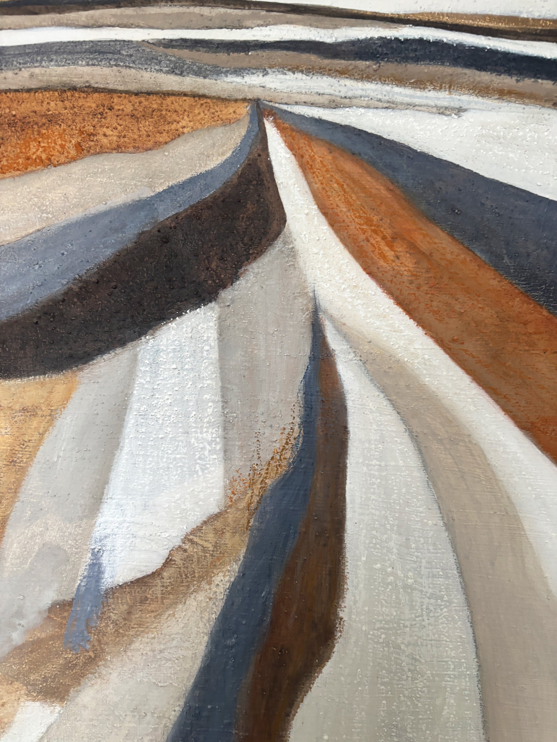 „Cornelia Hauch Unikat 'Winterfelder', 100x70 cm, abstrakte Natur-Kunst in Blau, Grau & Erdtönen, fertig zum Aufhängen.“