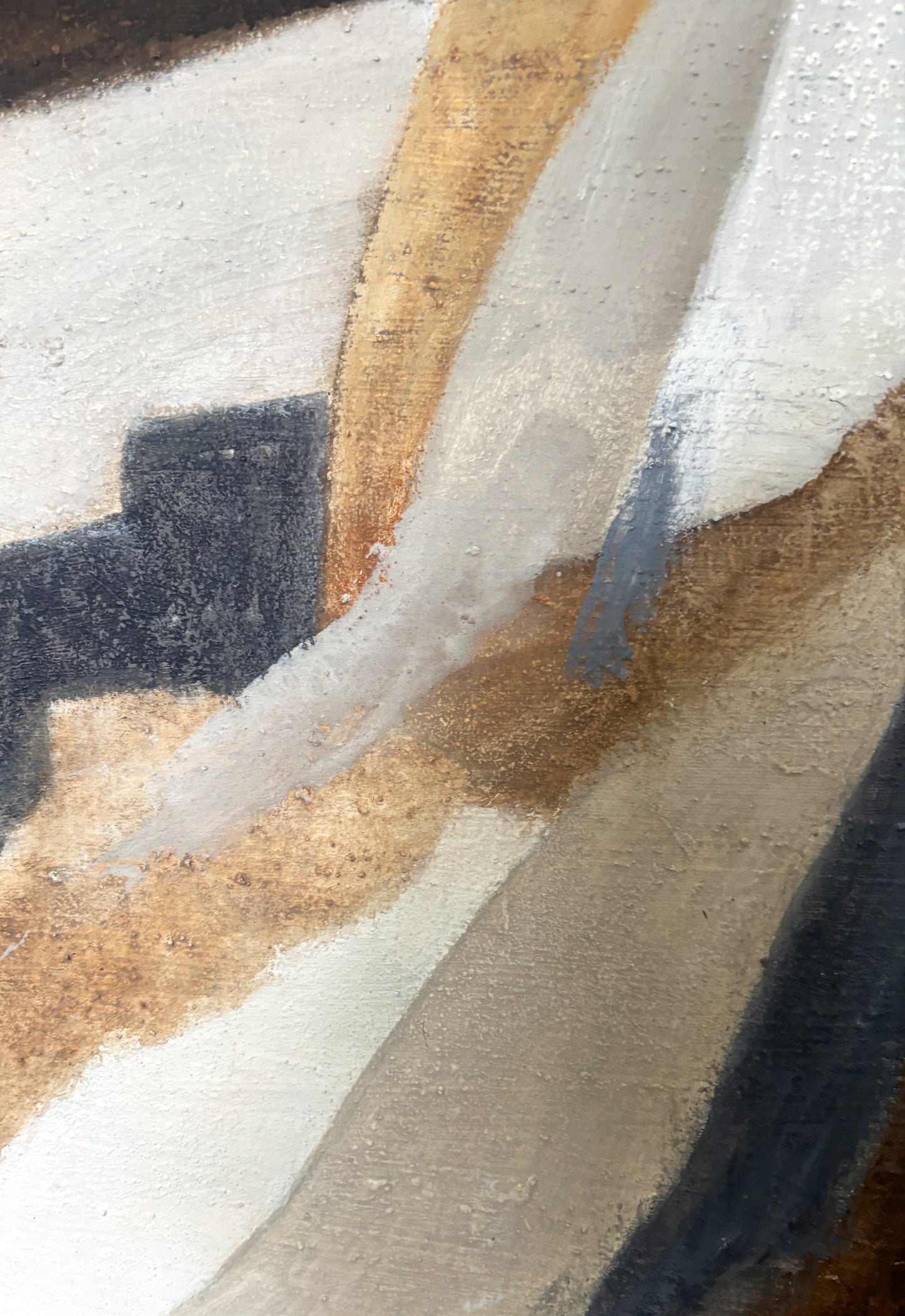 „Minimalistisches Kunstwerk ohne Rahmen; die Strukturpaste erzeugt lebendige Licht- und Schatteneffekte an der Wand.“