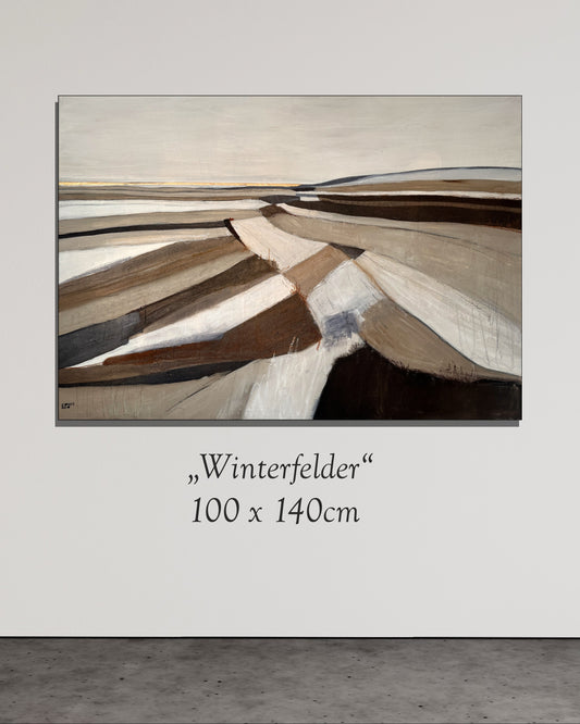 Abstraktes Kunstwerk mit natürlicher Textur, ruhigen Farbschichten und zeitgenössischer Formsprache.