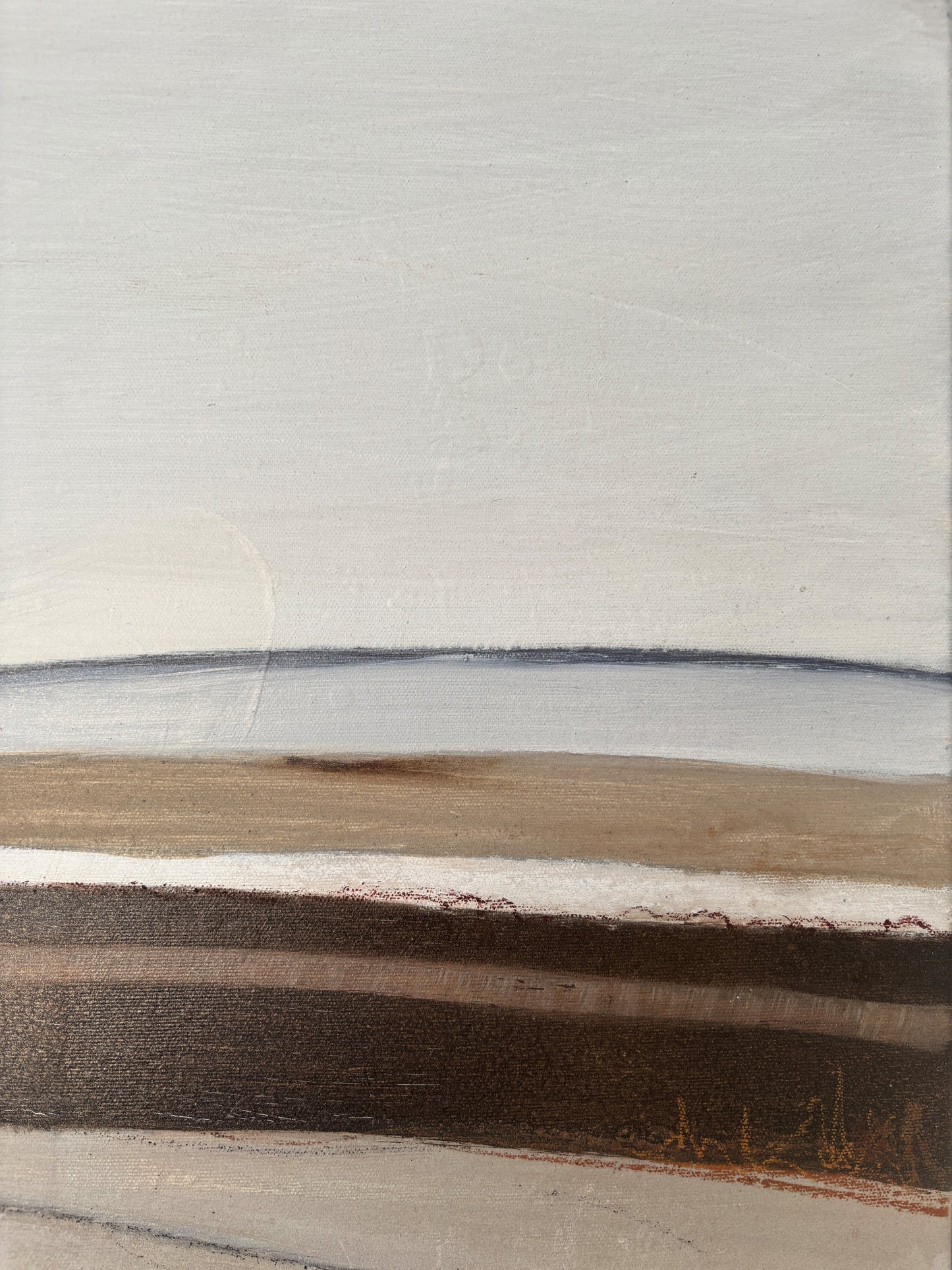 Abstrakte Kunst mit erdiger Struktur, Schichtmalerei und reduzierter Farbpalette, handgemaltes Original.