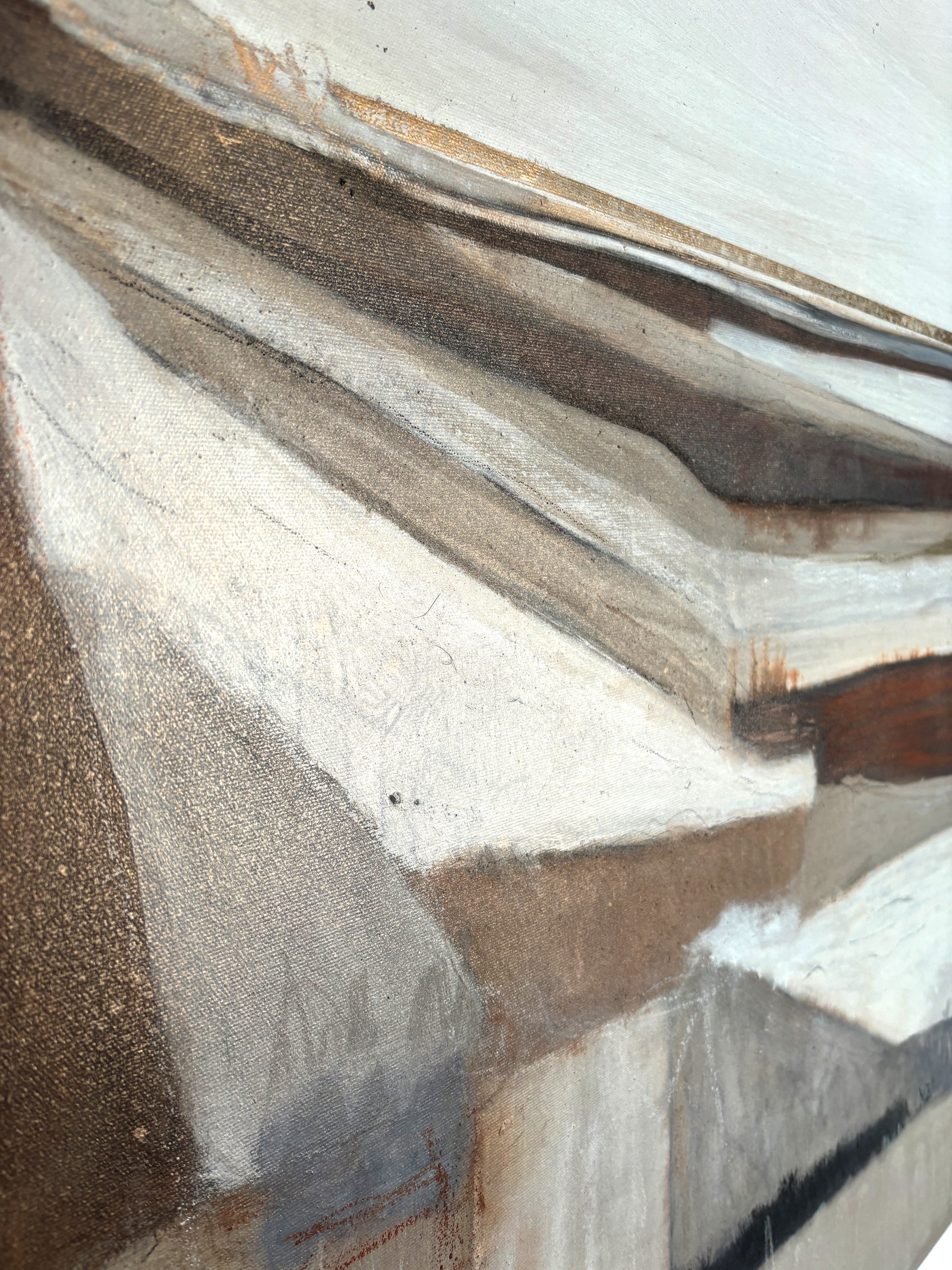 Moderne abstrakte Malerei mit strukturreichen Flächen, erdiger Farbwelt und ruhigem Ausdruck.