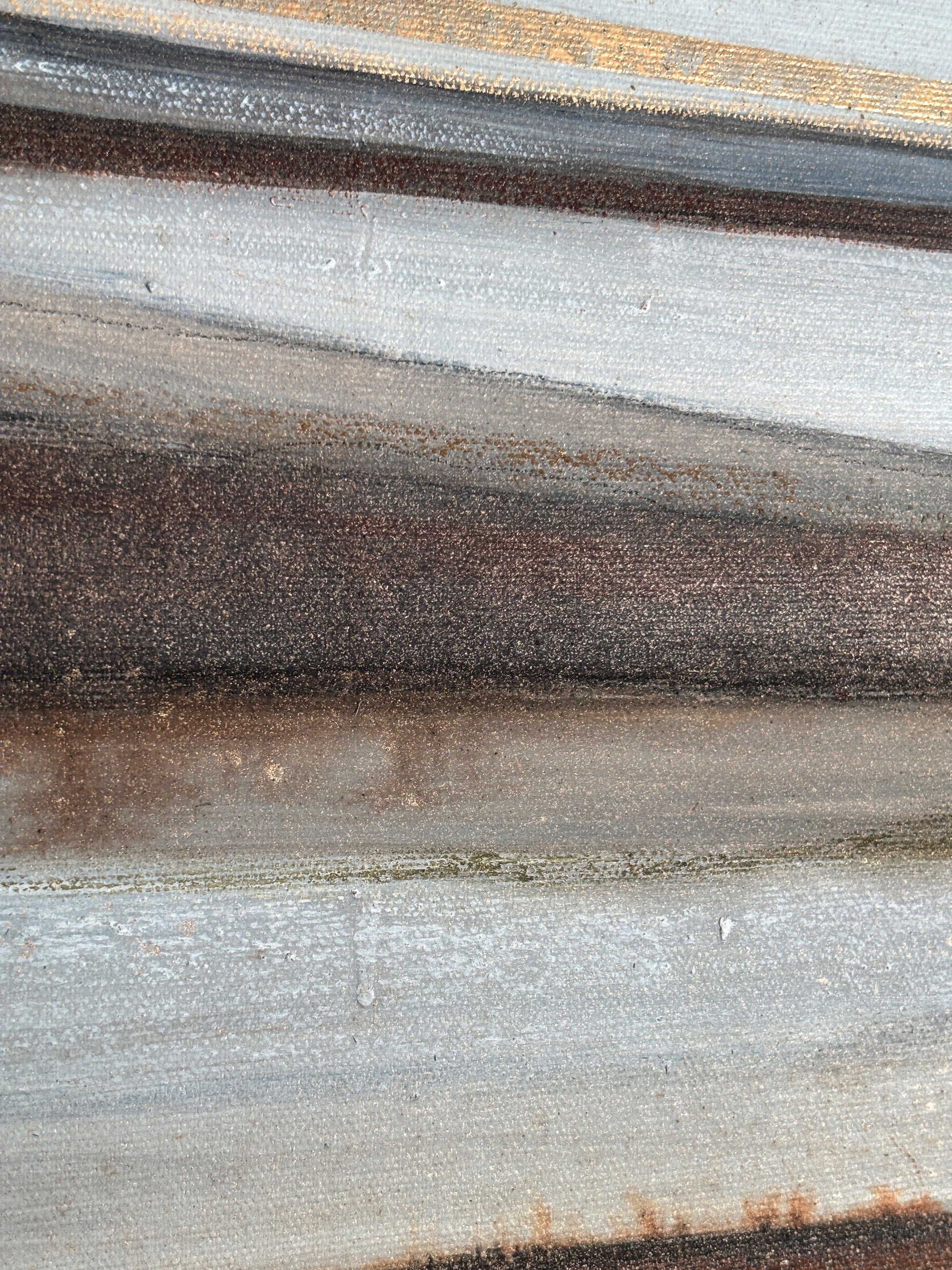 Abstrakte Felder im Winter, strukturierte Malerei mit Acryl und Öl, ruhige Naturtöne, Originalkunstwerk.