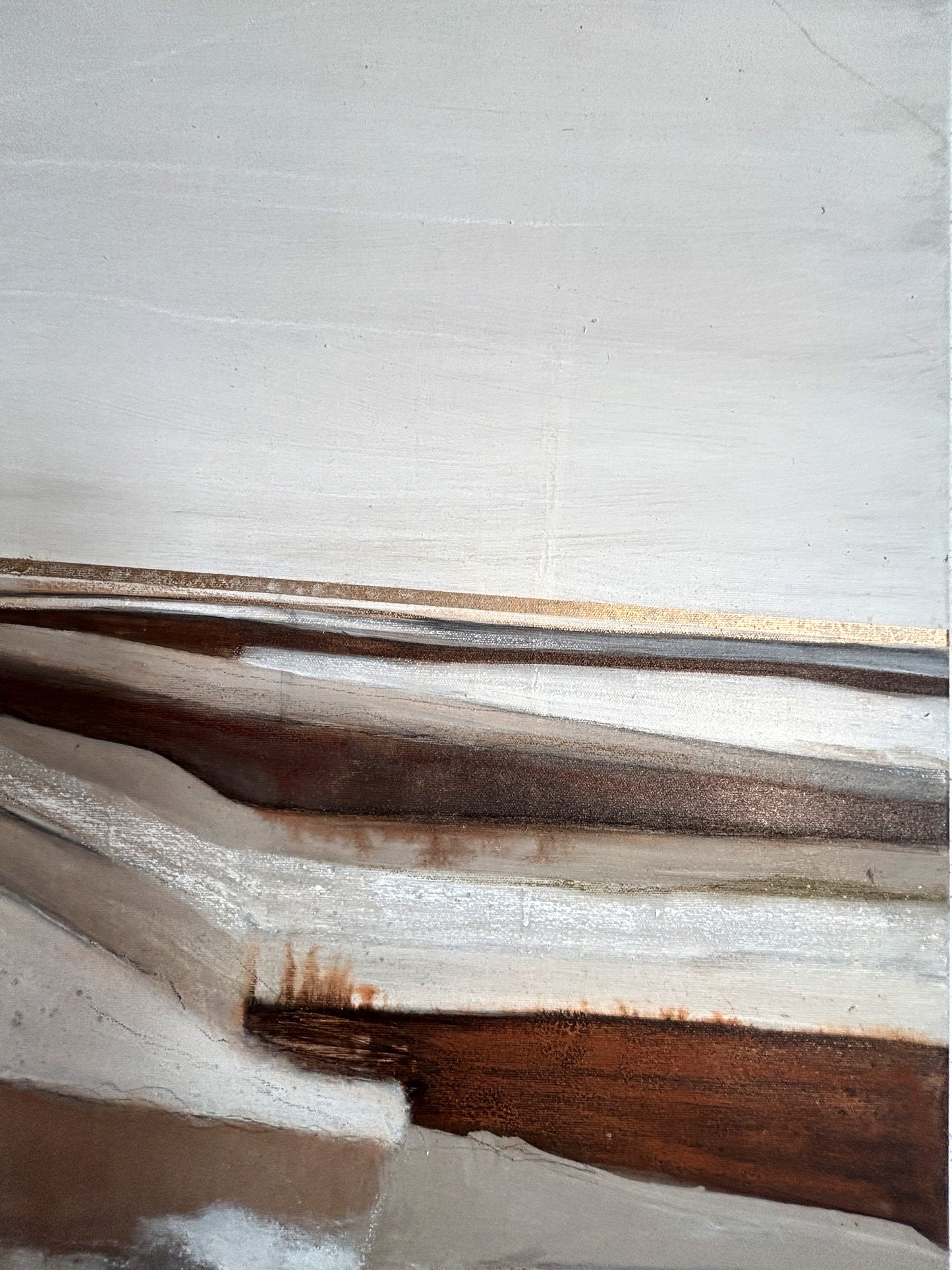 Modernes abstraktes Landschaftsgemälde „Winterfelder“ mit Weite, Stille und reduzierter Farbpalette.