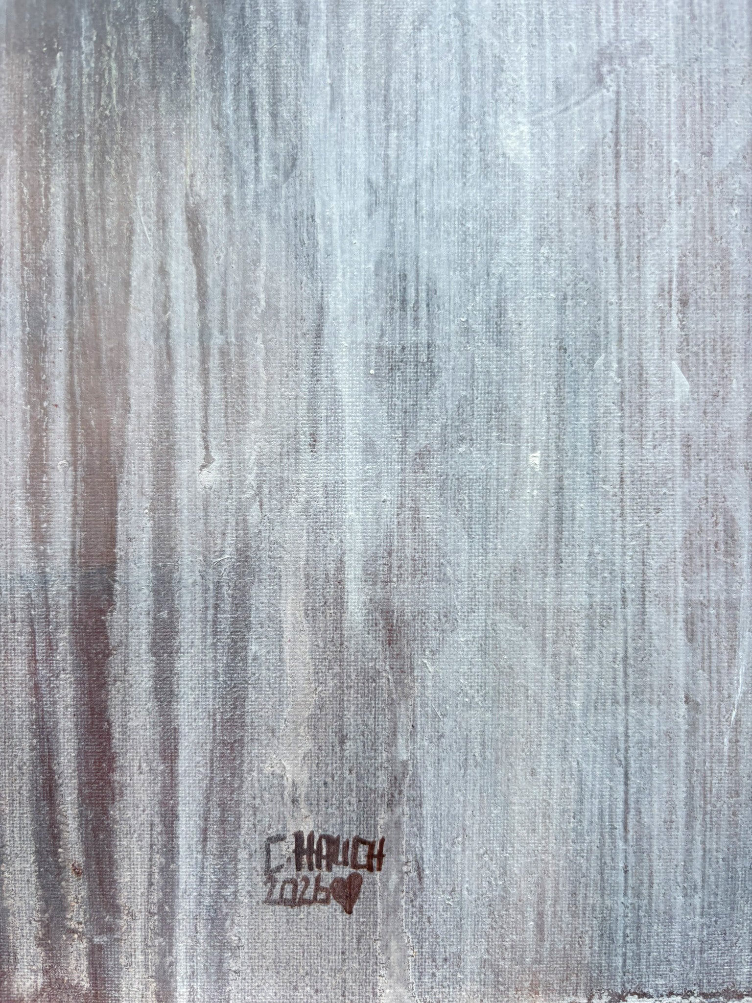 Handgemaltes Bild mit erdigen Materialien und Gefühl von Stille und Auflösung