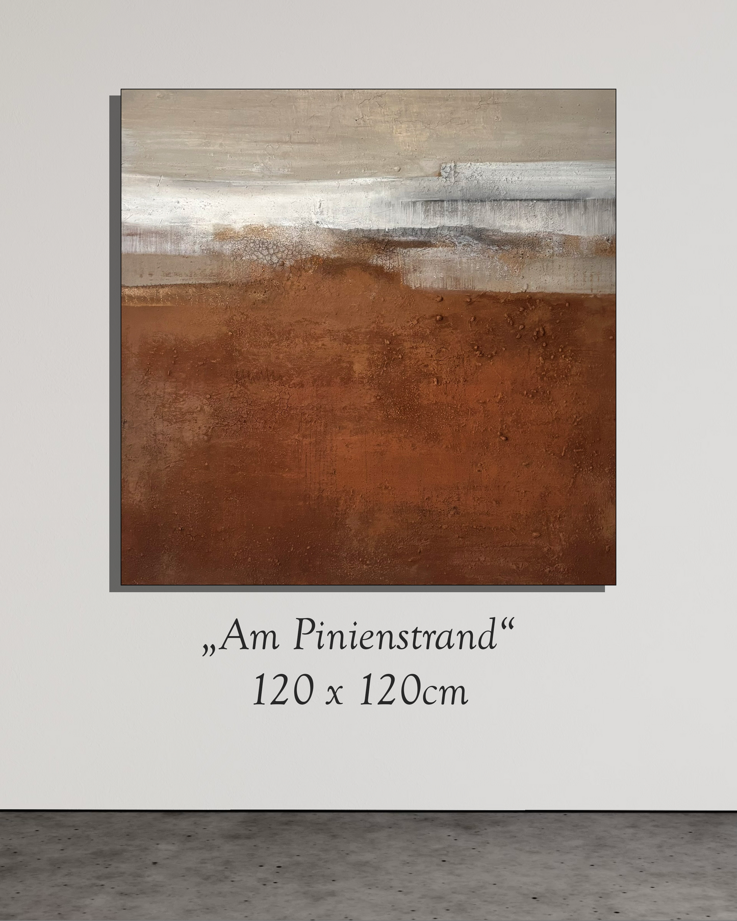 Abstrakte Kunst Am Pinienstrand Originalgemälde mit echter roter Erde aus Kroatien.