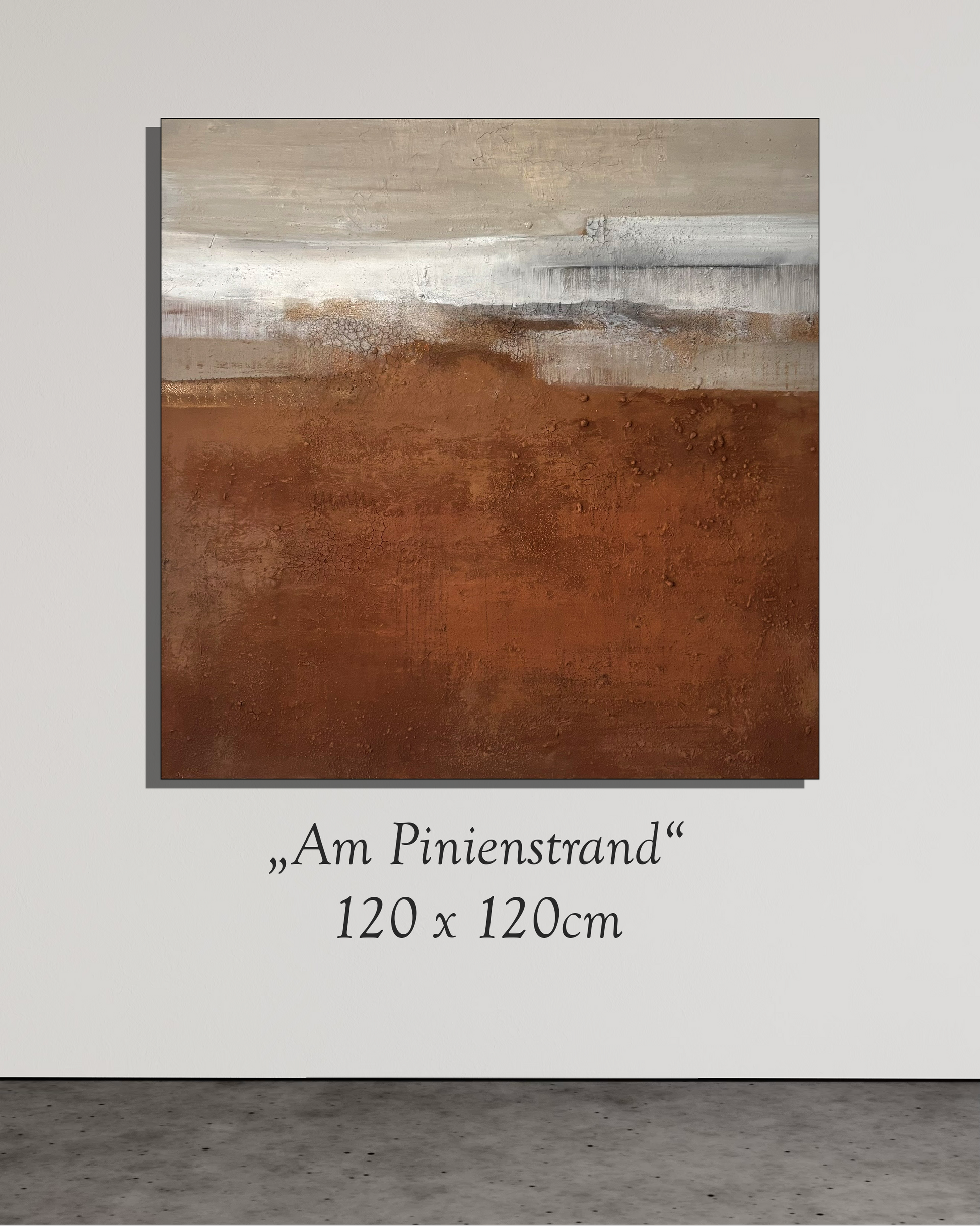 Abstrakte Kunst Am Pinienstrand Originalgemälde mit echter roter Erde aus Kroatien.