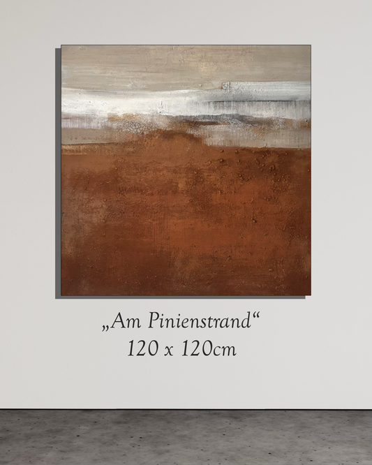 Abstrakte Kunst Am Pinienstrand Originalgemälde mit echter roter Erde aus Kroatien.