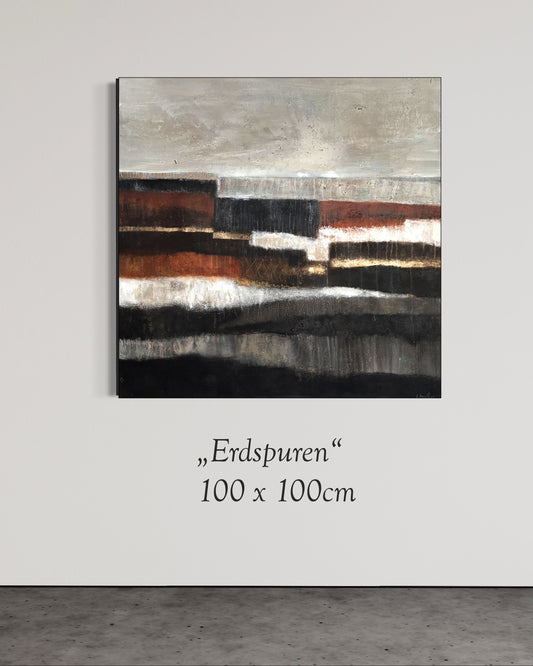 Moderne Materialmalerei mit Schichtungen, Goldakzenten und reduzierter Farbigkeit