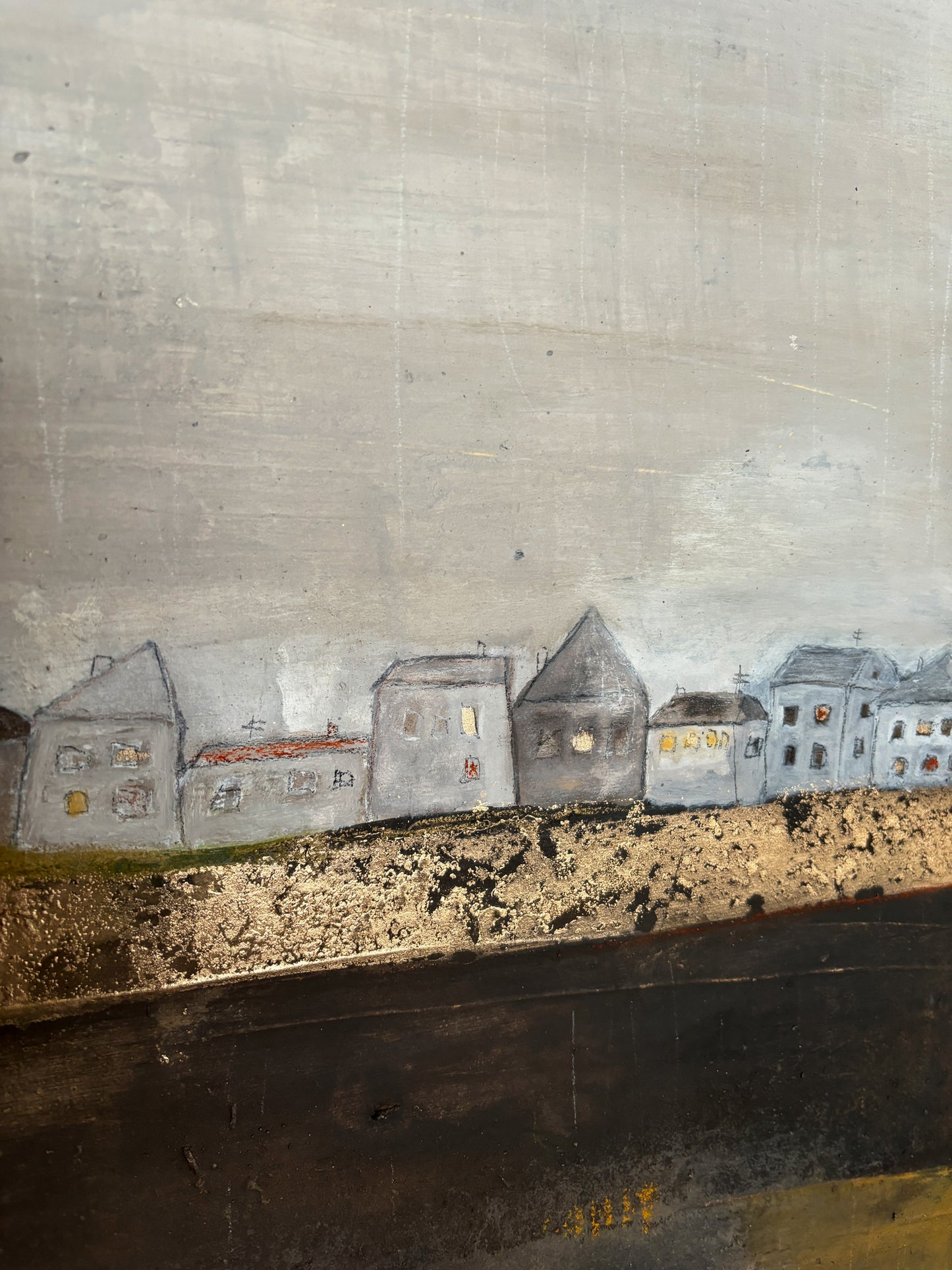 Moderne Wandkunst mit Küstenflair: Abstraktes Unikat, das Stille und Weite einer nordischen Landschaft ausstrahlt.