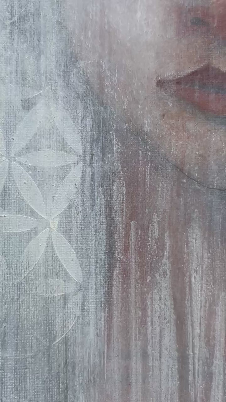 Originalgemälde einer Figur im Auflösen mit sanften Strukturen und stiller, introspektiver Stimmung Video